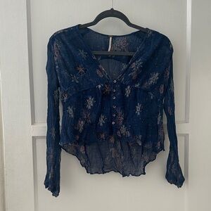 Free People Midnight Blue Sheer Blouse